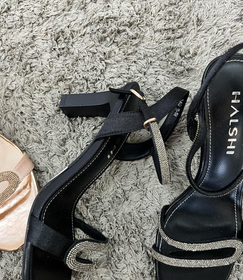 Shimmer Buckle Strap Heel